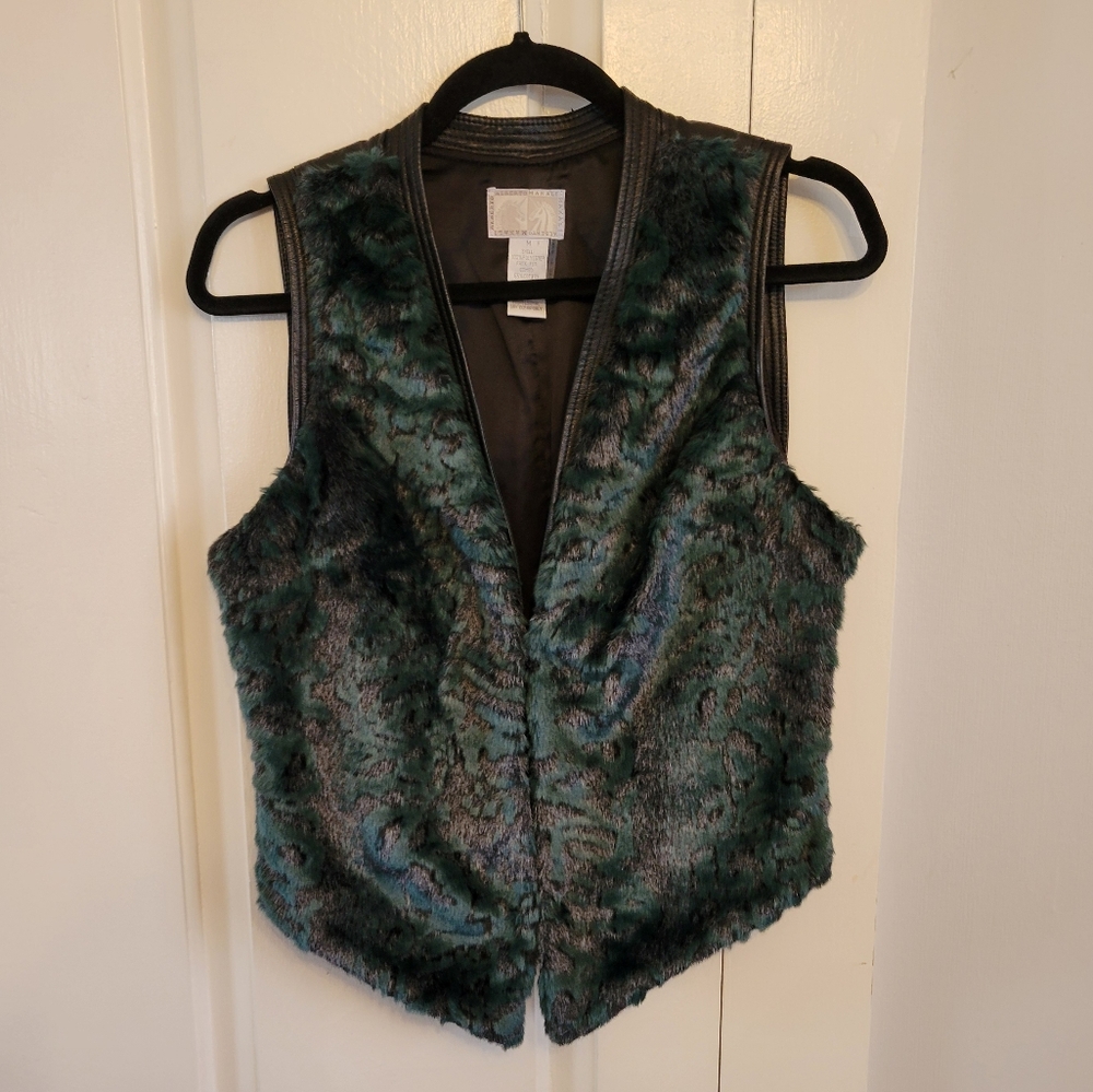 ALBERTO MAKALI Vintage Green and black faux fur vest size M